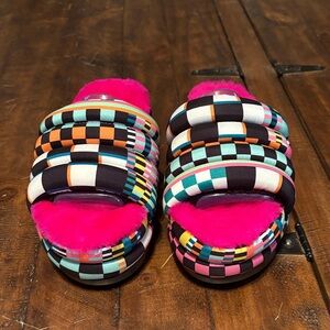 UGG Multicolor Striped Fuzzy Sandals